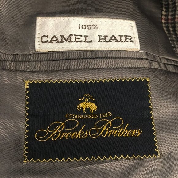 BROOKS BROTHERS Camel Hair Glen Plaid 2 Button Blazer Jacket Men's 44 Regular - Picture 10 of 11